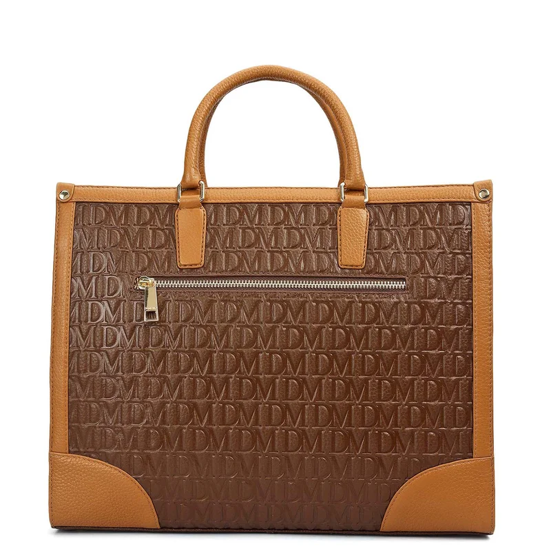 Da Milano Mocha Medium Monogram Leather Book Tote - Mocha for Women | Best Price UAE